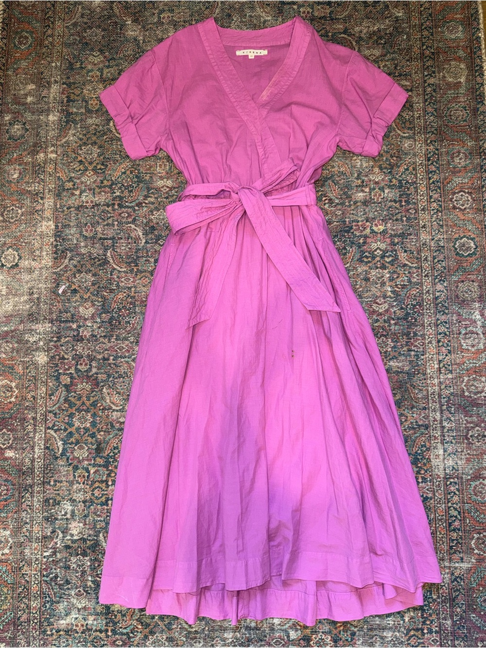 Xirena 100% cotton Women's Wrap Midi Dress Bright Magenta size XS (stains)